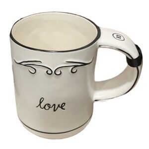 BRAND NEW WITH TAGS | Set of 2 Rae Dunn Cream Love Mugs with Black Accents ☕️